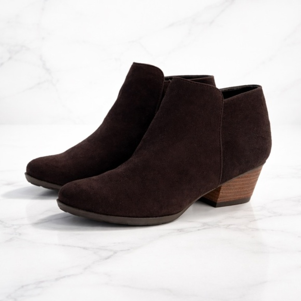 Blondo Waterproof Leather Ankle Boot 7.5 Brown Suede Stacked Heel Comfort Luxury